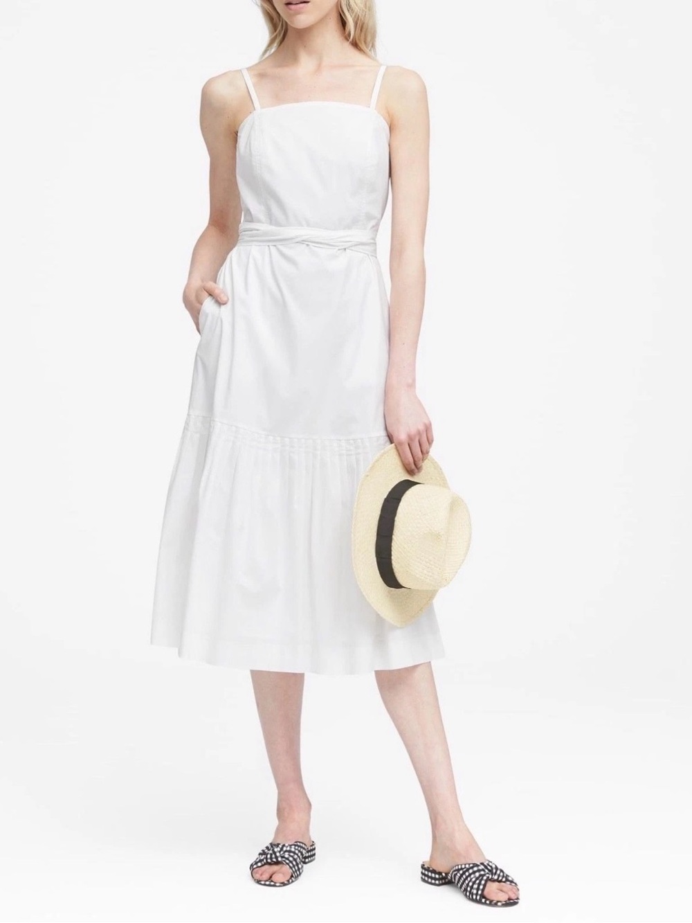 NWT Banana Republic Cotton Poplin Tiered Tie-Waist Midi Dress White 8